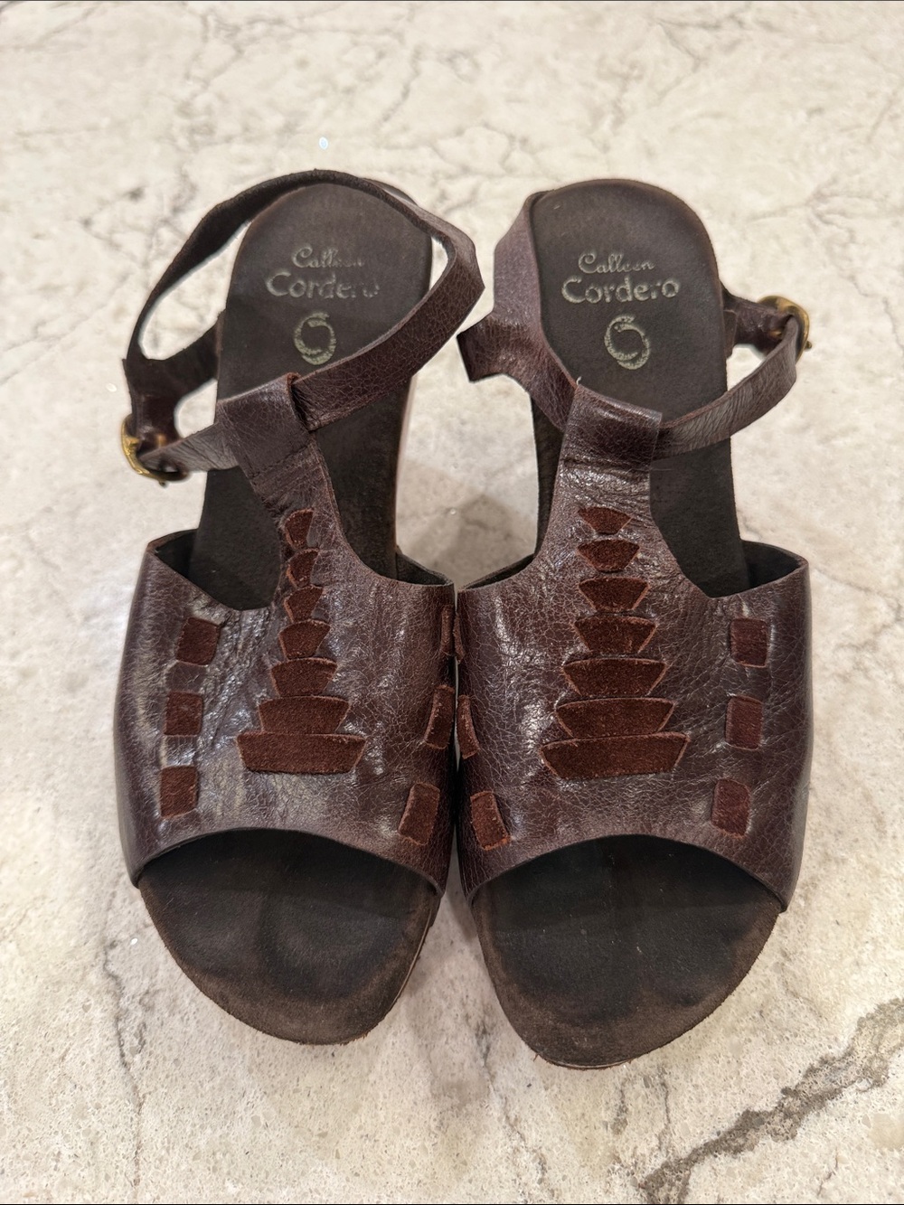 Calleen Cordero Brown Leather Open-Toe Sandals with Ankle Strap